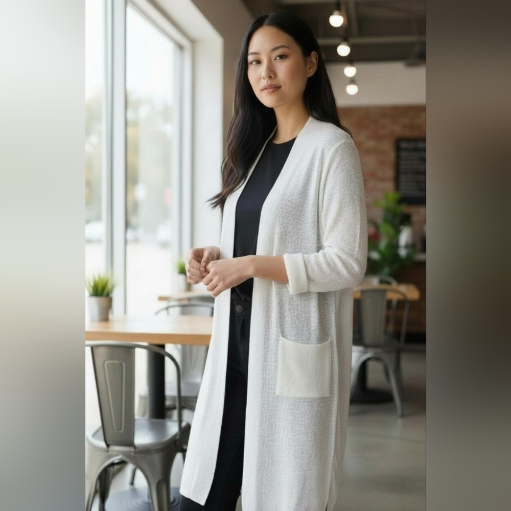 Banana Republic Cream Linen Open-Front Cardigan w Pockets Size Medium Like NEW